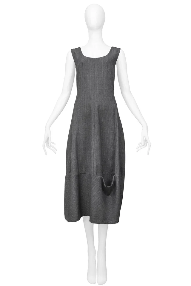 Comme des Garçons Grey Pinstripe Suiting Dress 1992 in Grey Wool from Resurrection Vintage