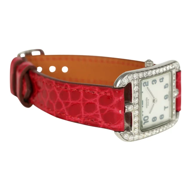 Hermès Cape Cod Watch Large Braise Shiny Alligator Steel Hardware & Diamonds in Crocodile from Madison Avenue Couture, photo 5 of 9