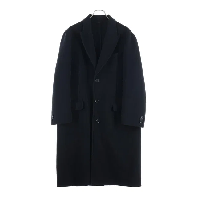 Fendi Blend Button Long Chesterfield Black in Black Wool from The Reluxe