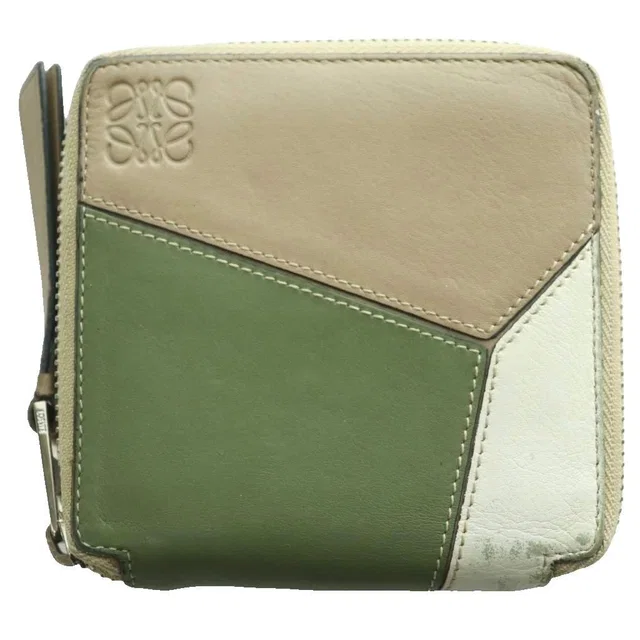 Loewe Anagram Puzzle Compact Zip Wallet Bifold Leather Multicolor Mocha White SS in White Leather from The Reluxe