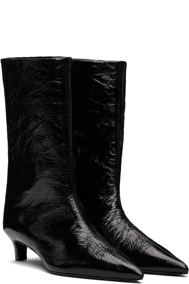 Jil Sander Black Crinkled Calfskin Boots, photo 4 of 5 from SSENSE