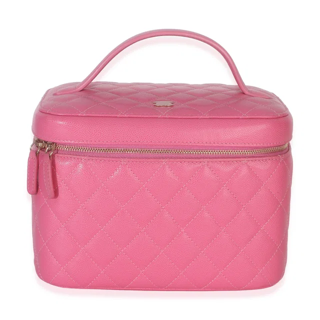 Chanel Pink Quilted Caviar Large Top Handle Vanity Case Leather Handbag in Pink Caviar leather from HEWI