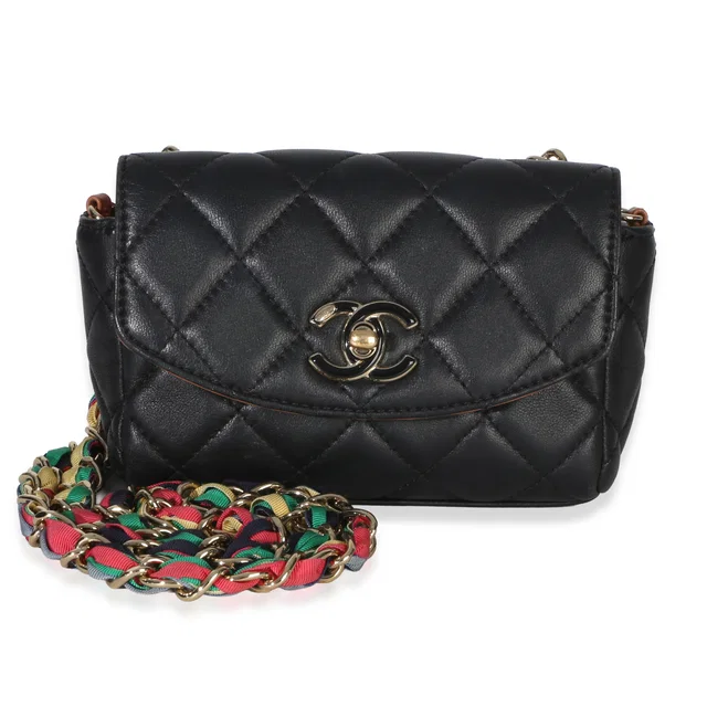 Chanel Black Quilted Lambskin Ribbon Chain Small Cocovado Flap Bag Leather Handbag in Black Lambskin from HEWI
