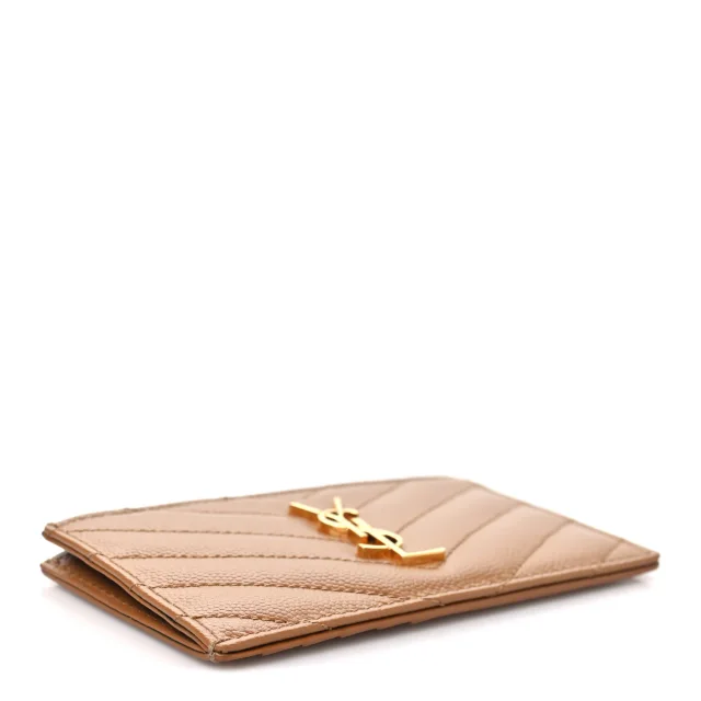 Saint Laurent Grain De Poudre Matelasse Chevron Monogram Fragments Zippered Card Case Cork in Leather from FASHIONPHILE, photo 4 of 7
