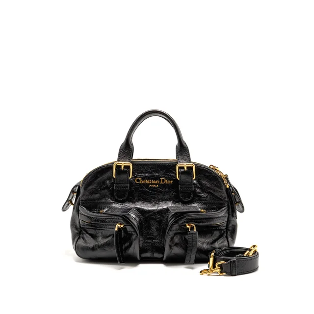 Dior Small Grand Tour Bowling Bag Crinkled Calfskin Black GHW in Black Calfskin from EMIER