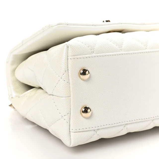 Chanel Iridescent Caviar Quilted Extra Mini Coco Handle Flap White in White Caviar leather from FASHIONPHILE, photo 9 of 10