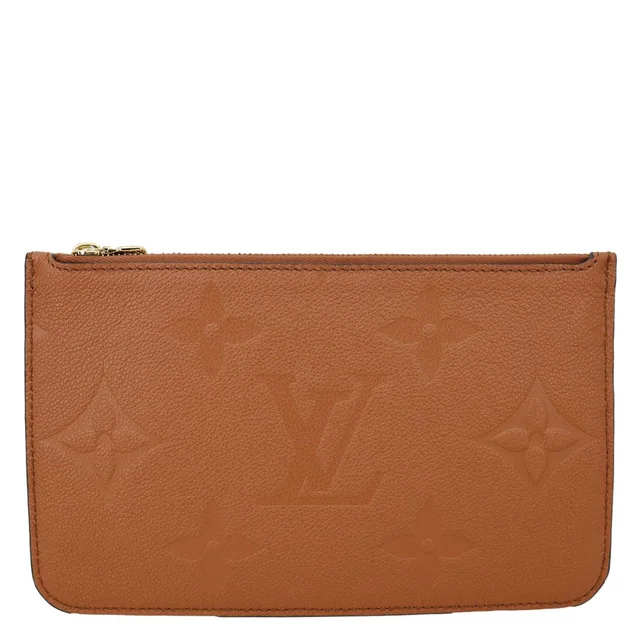 Louis Vuitton Neverfull Pochette Giant Monogram Empreinte Leather Wristlet Brown in Brown Leather from Dallas Designer Handbags