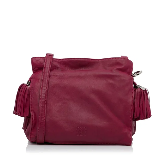 Pink LOEWE Small Leather Flamenco Crossbody Bag in Pink Leather from Designer Revival