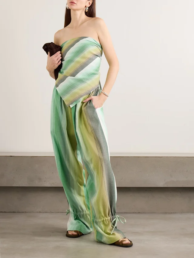 MARRAKSHI LIFE Triangle strapless striped cotton-blend top in Green, photo 2 of 2 from NET-A-PORTER (Canada)