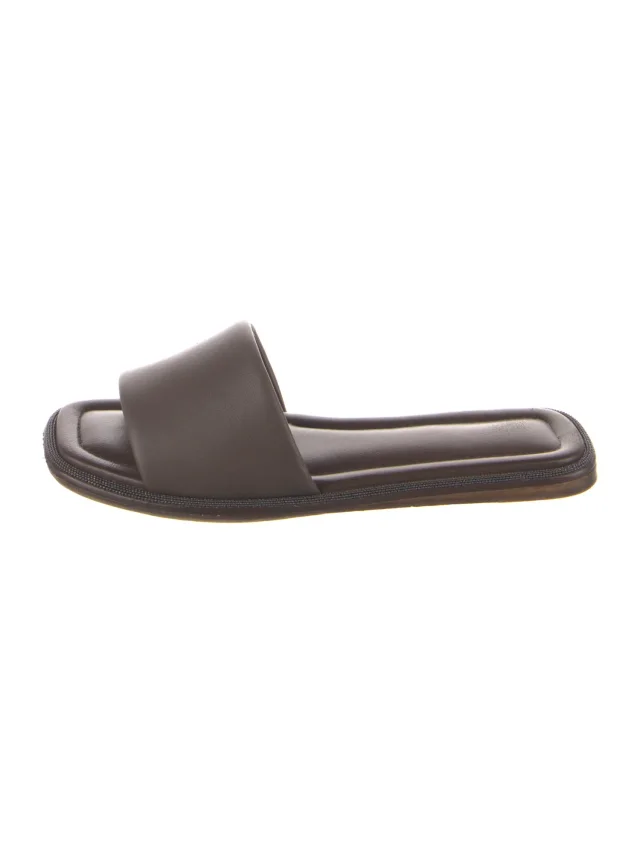 Brunello Cucinelli Monili Leather Slides in brown|red Leather from The RealReal