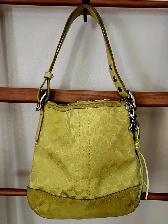 Y2k Lime Green Coach Signature Slim Duffle Bag (#9362) in green Suede from Poshmark, photo 1 of 1