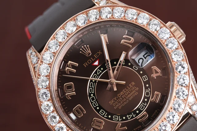 Rolex Sky Dweller Custom Diamond Watch 18Kt Rose Gold with Chocolate Arabic Dial Rubber Strap 326135… in Brown from Truefacet