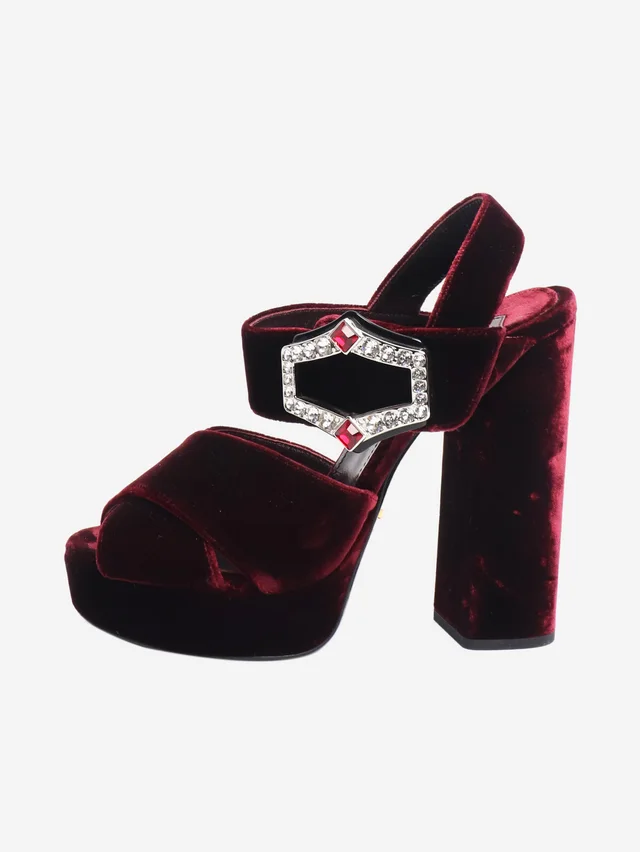 Prada Maroon velvet heels with diamante buckle - size EU 36 (UK 3) in Velvet from Sign of the Times