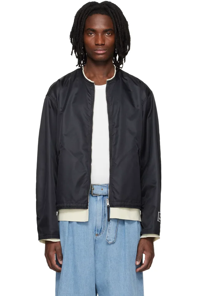 Black Layered Collarless Reversible Bomber Jacket, image 1 of 1 from SSENSE