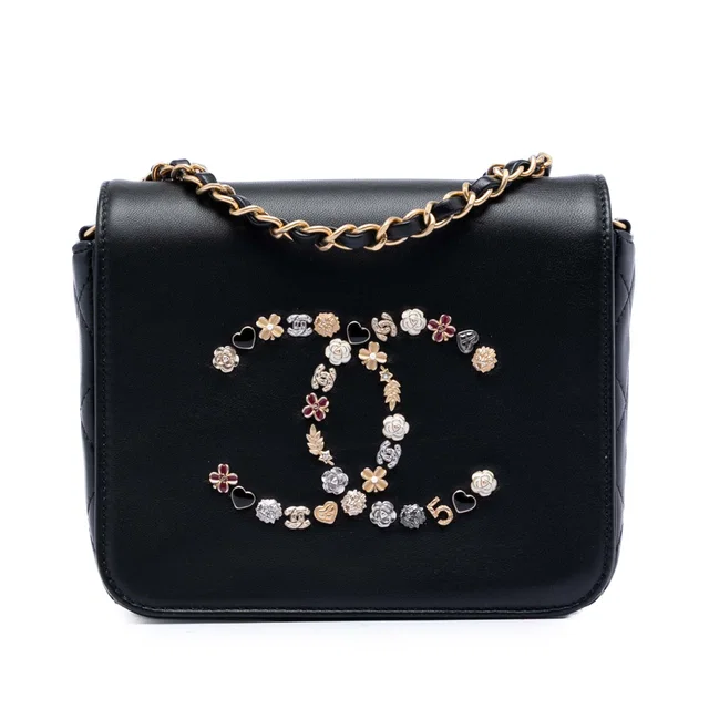 Black Chanel Lambskin Lucky Charms Flap Crossbody in Black Lambskin from Designer Revival