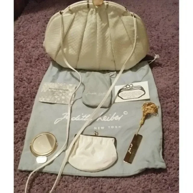 Vtg Judith Leiber Snakeskin White Handbag With Pink Agate Grannycore Orig Box in white Leather from Poshmark