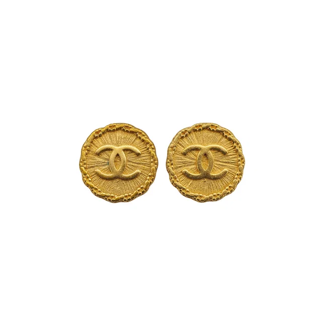 Chanel Vintage Earrings Round Cocomark Gold Accessory 93A in Gold from Luxury Promise
