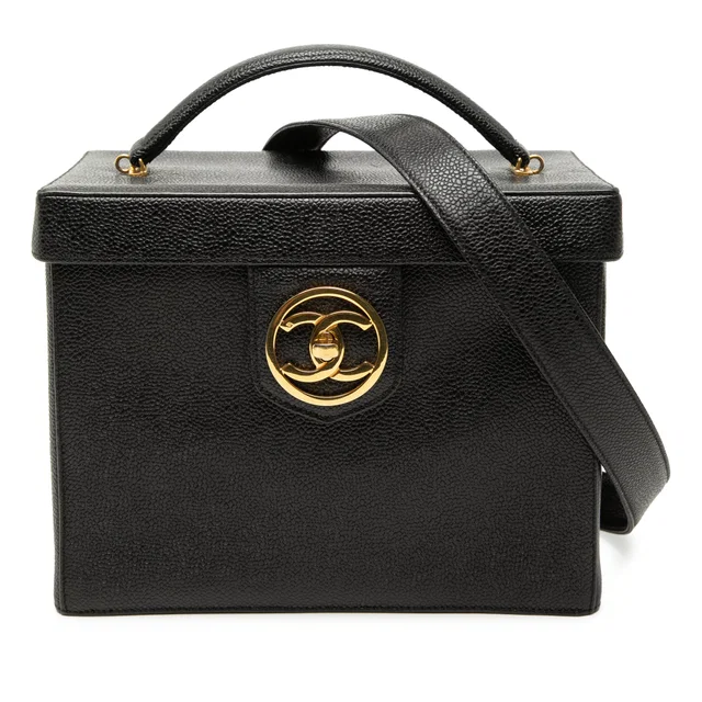 Black Chanel CC Caviar Vanity Box Case Satchel in Black Caviar leather from Designer Revival