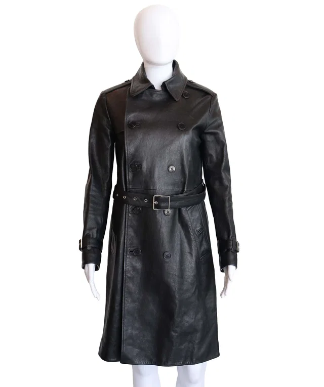 Saint Laurent Black Leather Trench Coat in Black Leather from Luxury Promise