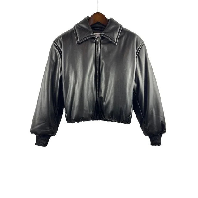 Women’s Acne Studios Medium Black Leather Bomber Jacket in black|silver|gray Leather from Poshmark