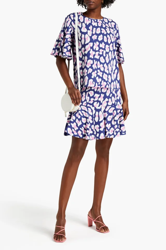 Diane von Furstenberg Arlene Leopard-Print Stretch-Ponte Top in Blue, photo 2 of 4 from THE OUTNET