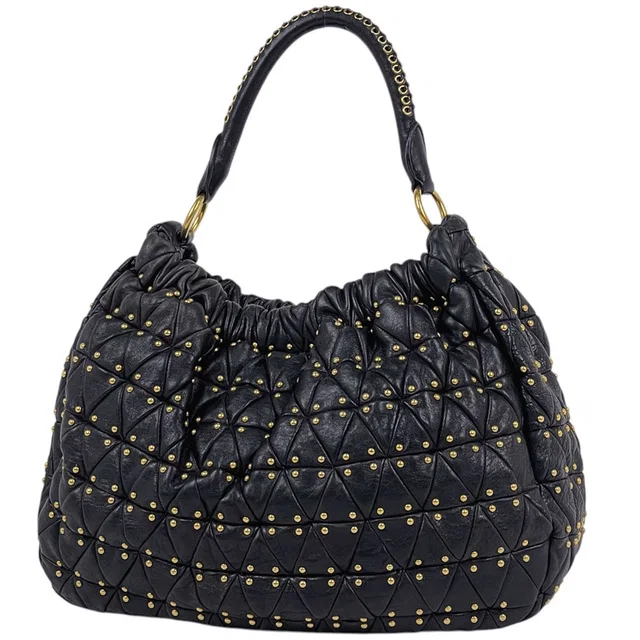 Miu Miu Shoulder Bag Studs Leather Black in Black Leather from The Reluxe