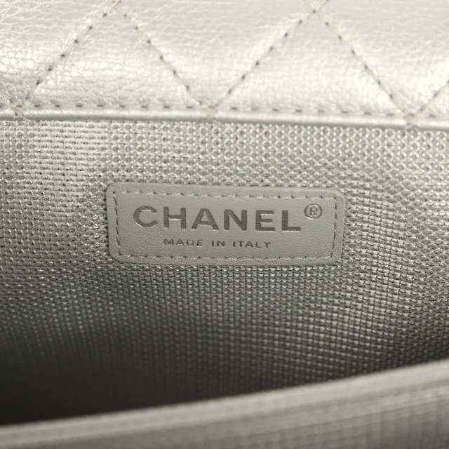 Chanel XXL Classic Single Flap Bag Silver Metallic Calfskin Aged Ruthenium Hardware in Silver Calfskin from Madison Avenue Couture, photo 3 of 3