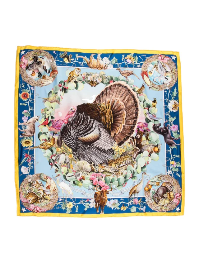 Hermès Faune et Flore du Texas Silk Scarf w/ Tags in blue Silk from The RealReal