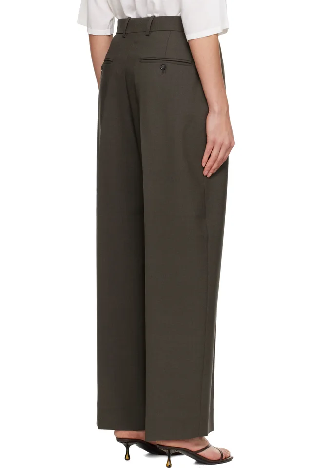 TOTEME Khaki Wide Tailored Trousers, photo 3 of 4 from SSENSE