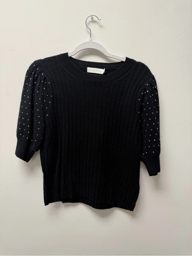 SIMKHAI Black Ribbed Knit Sweater With Puff Shoulders in silver|black|gray from Poshmark