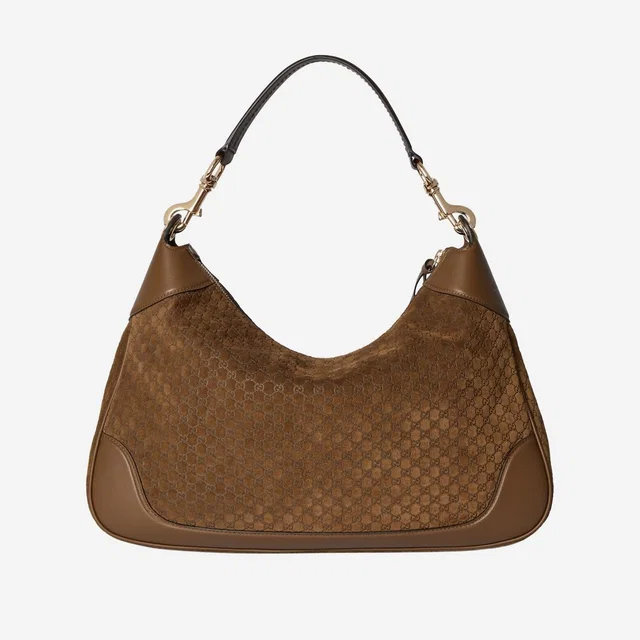 Gucci Gg Monogram Embossed Suede Shoulder Bag — Brown Leather in Brown Suede from HEWI