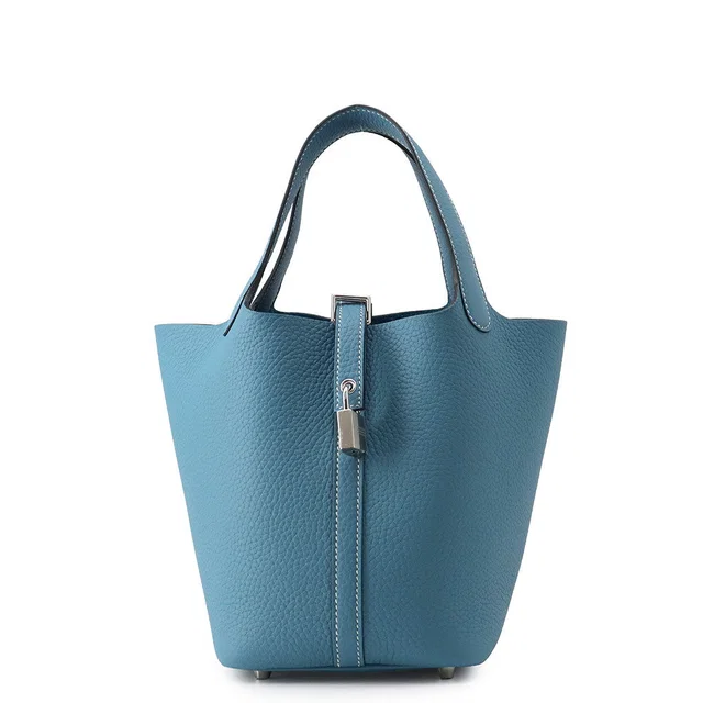 Hermès Picotin Lock New Blue Jean Taurillon Clemence Size PM in Blue Clemence leather from GALLERY RARE