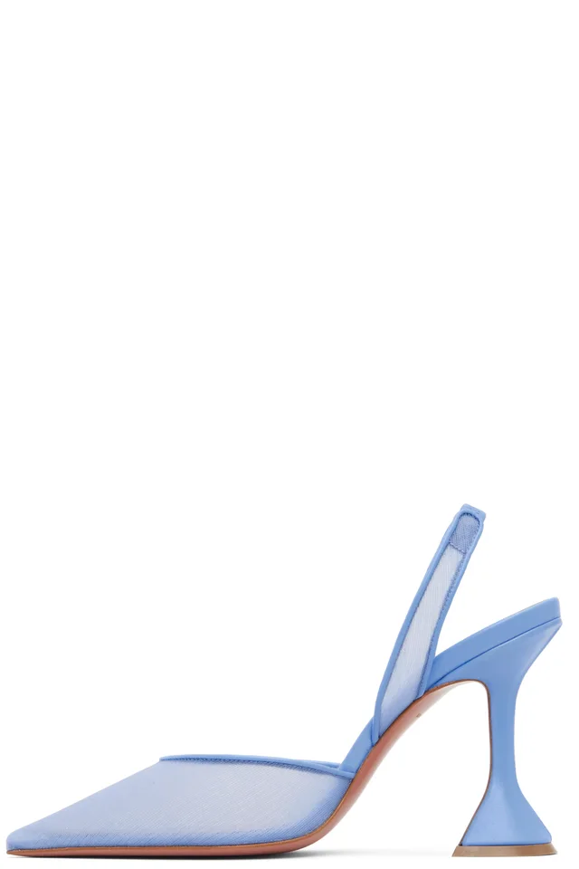 Amina Muaddi Blue Holli Mesh Sling 95 Heels, photo 3 of 4 from SSENSE