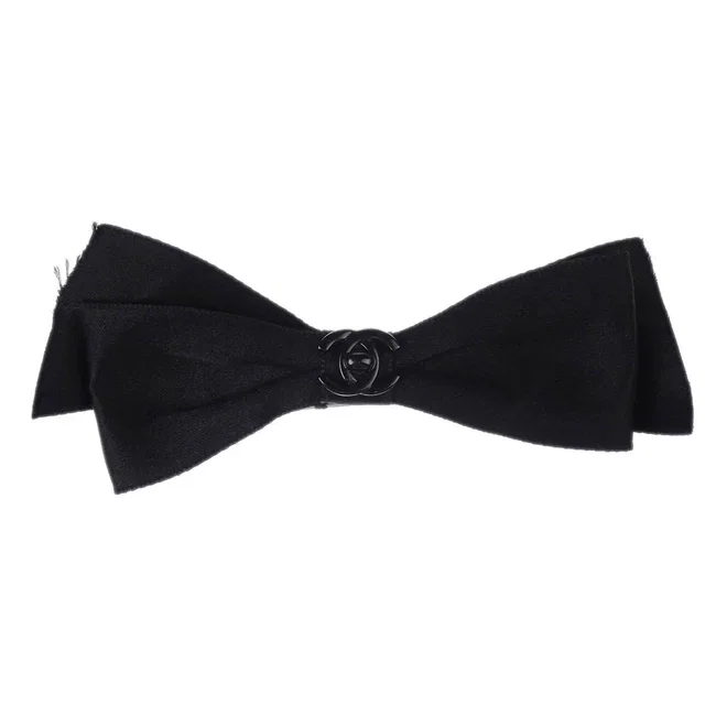 Chanel Turnlock Bow Satin Barrette Hair Accessories Black in Black Satin from AMORE Vintage Tokyo