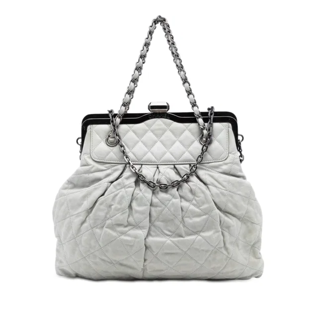 Gray Chanel Iridescent Calfskin Chic Quilt Frame Satchel in Grey Calfskin from Designer Revival
