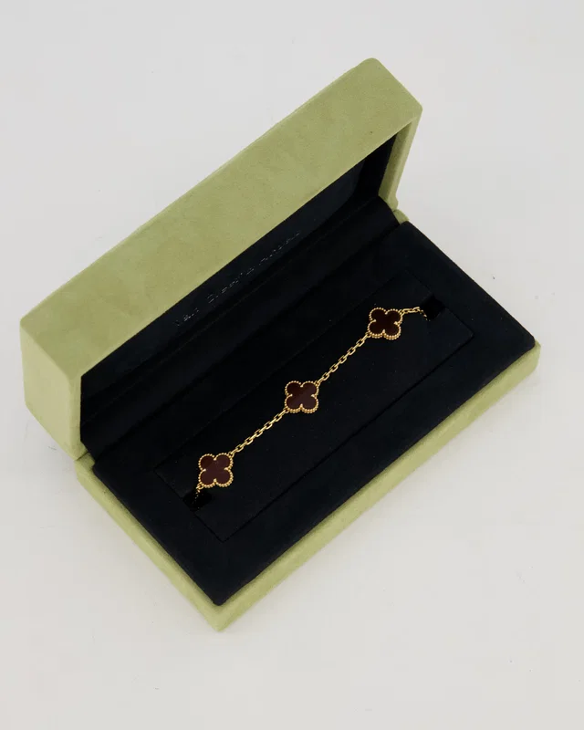 Van Cleef & Arpels Vintage Alhambra 5 Motif Bracelet in 18K Yellow Gold & Burgundy Carnelian in Burgundy from Sellier