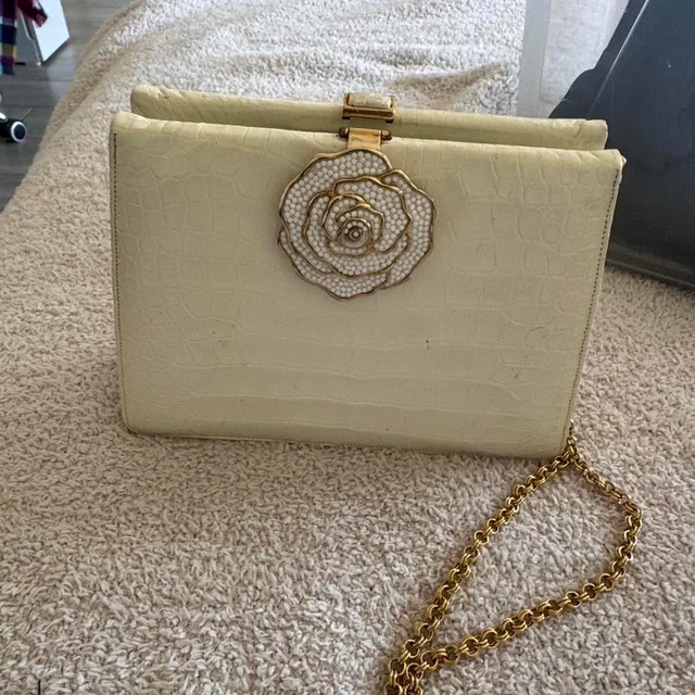 Judith Leiber Women's Bag - Cream/White in white Suede from Depop, photo 1 of 1