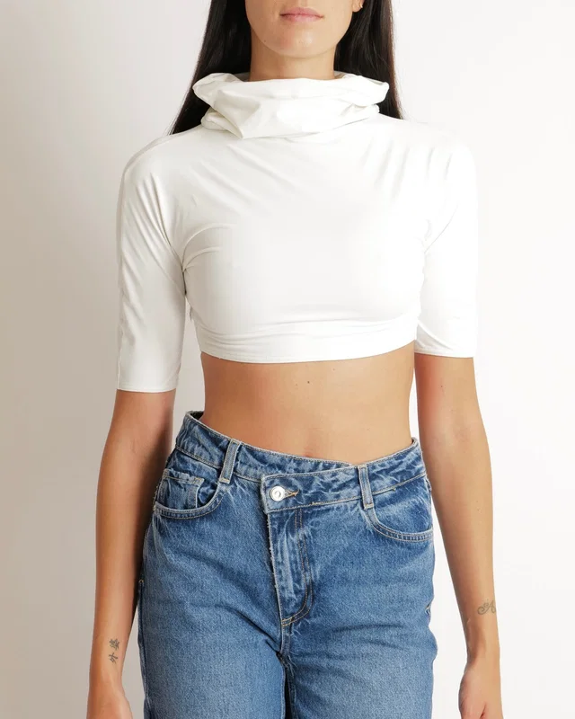 Alaïa White Cropped Short-Sleeved Turtleneck Top Size FR 38 (UK 10) in White from Sellier