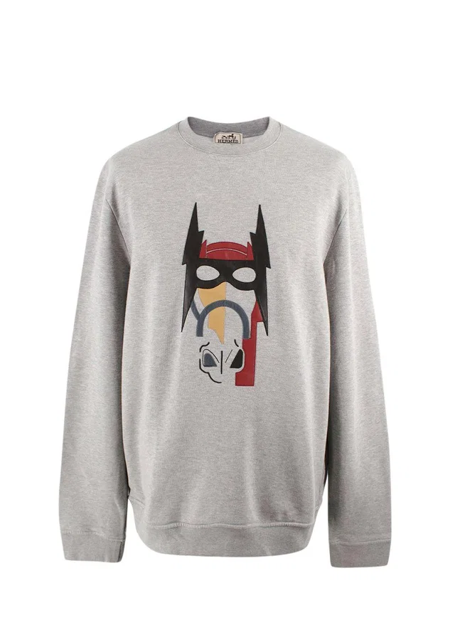 Hermès Grey Crewneck Jumper with Leather Detailing in Grey Leather from HEWI