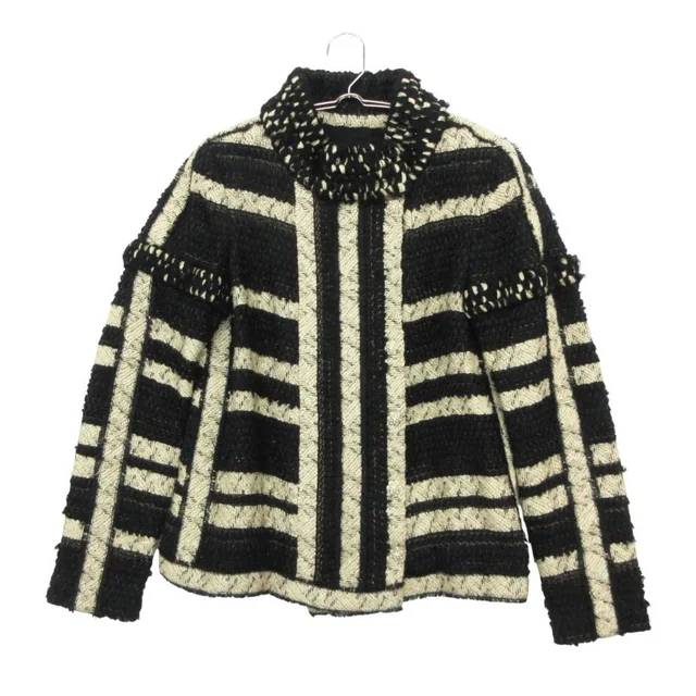 Chanel Jacket Short Length Tweed Border Stripe Black in Black Tweed from The Reluxe