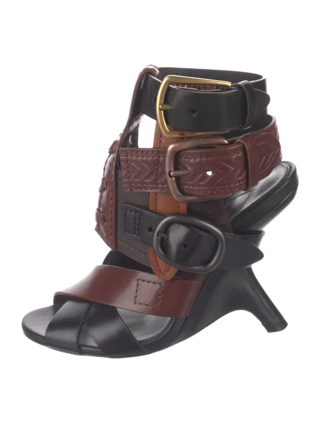 Tom Ford Leather Braided Accents Gladiator Sandals in black|brown|red Leather from The RealReal