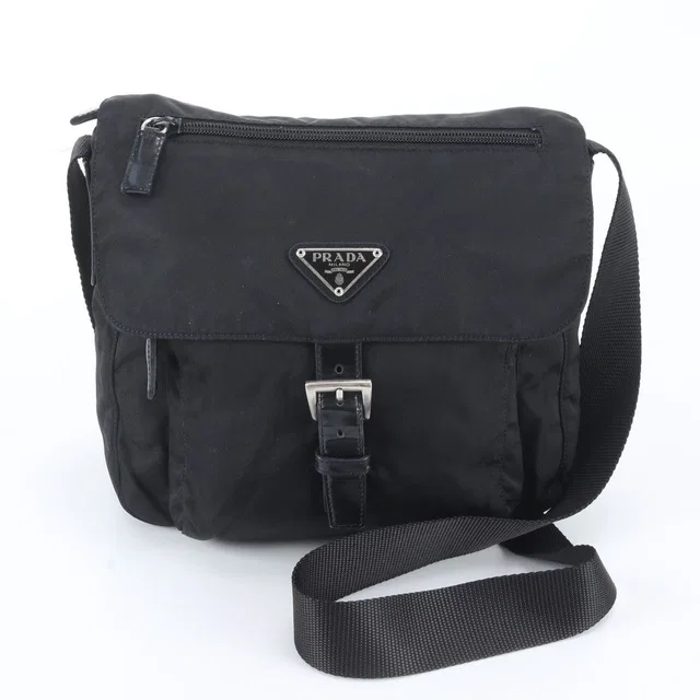 Prada White Tag Tessuto Nylon Triangle Logo Leather Shoulder Bag Crossbody in White Nylon from The Reluxe