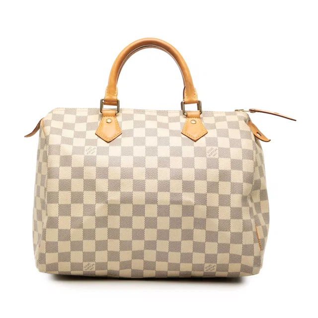 White Louis Vuitton Damier Azur Speedy 30 Boston Bag in White Canvas from Designer Revival