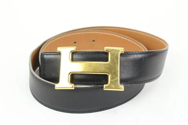 Hermès Black x Brown x Gold 32mm Reversible H Logo Belt Kit in Black from Bagriculture