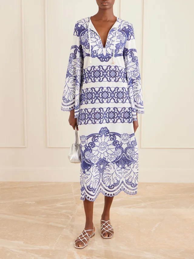 BORGO DE NOR Clea scalloped broderie anglaise cotton-blend midi dress in Blue, photo 2 of 2 from NET-A-PORTER (Canada)