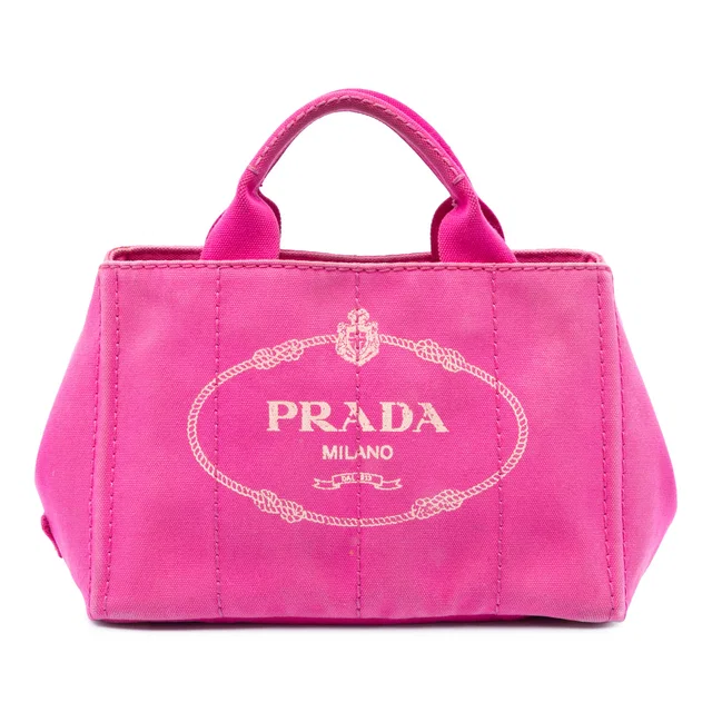 Pink Prada Small Canvas Canapa Logo Tote Satchel in Pink Canvas from Designer Revival