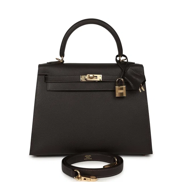 Hermès Kelly Sellier 25 Bai Brun Epsom Permabrass Hardware in Epsom leather from Madison Avenue Couture