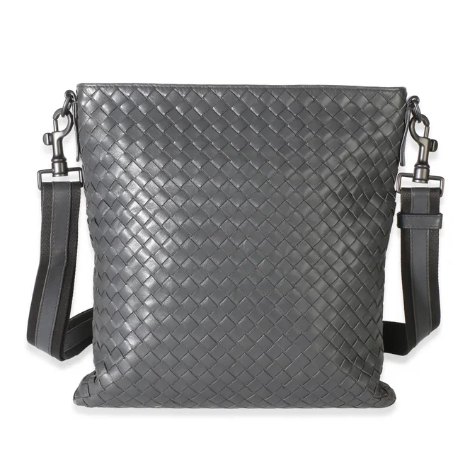 Bottega Veneta Grey Intrecciato Nappa Flat Messenger Bag in Grey Nappa leather from myGemma