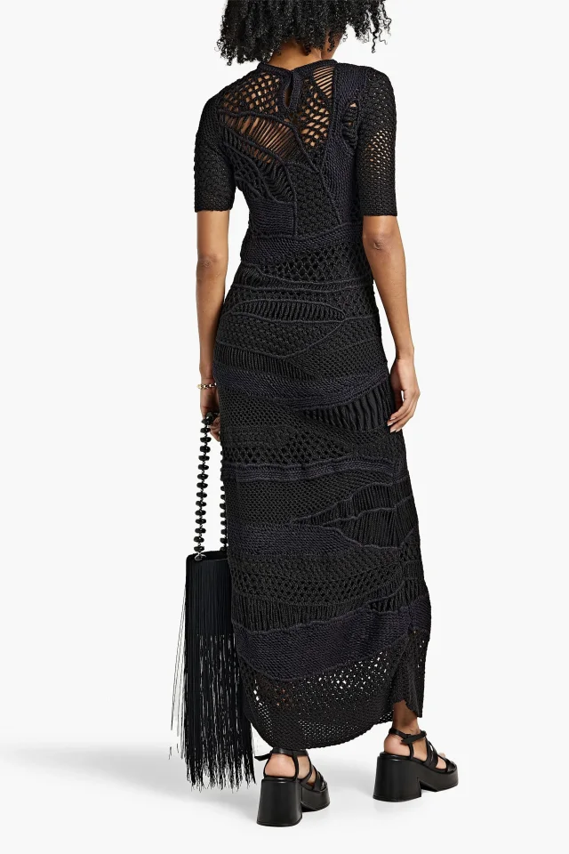 Chloé Crocheted Wool and Silk-Blend Maxi Dress in Black, photo 3 of 4 from THE OUTNET