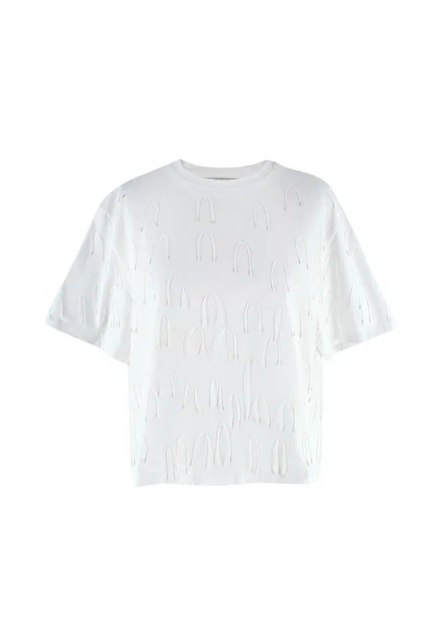 SIMKHAI Amaru White String-Embellished T-Shirt in White from HEWI